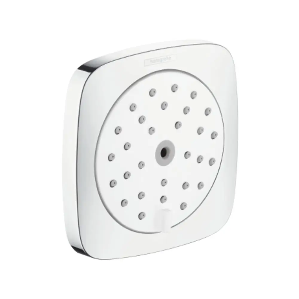 Weißer Duschkopf mit runder Form, gleichmäßig verteilten Düsen und einem zentralen Anschluss, hergestellt von Hansgrohe.